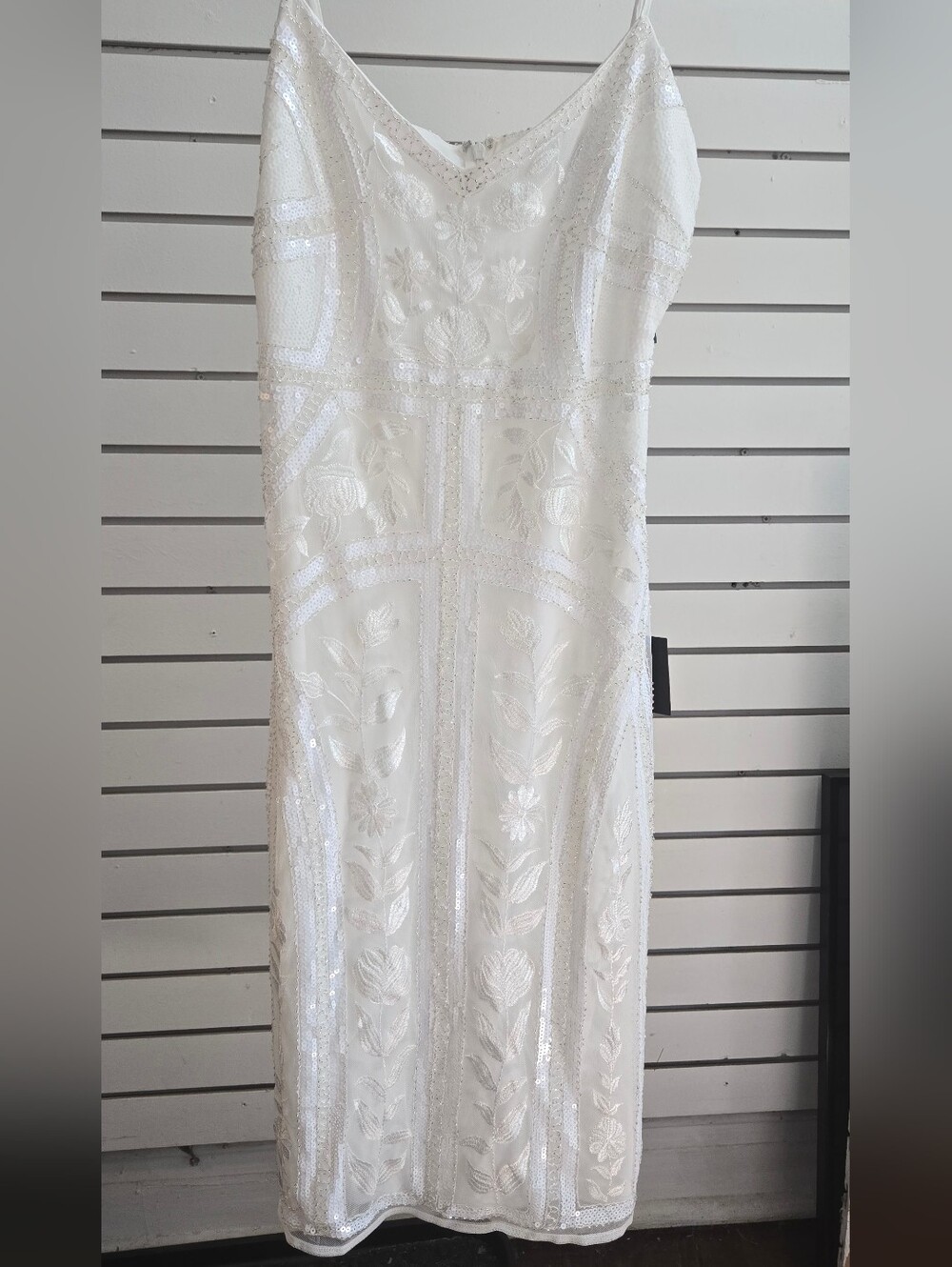 Lulu's White Beaded Spaghetti-Strap Midi Dress Glam Embellished Vacation Wedding - Picture 3 of 5